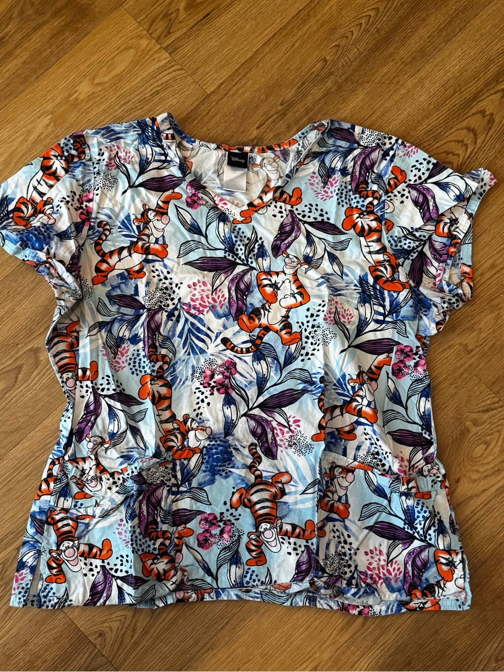 Disney Tigger Tropical Floral Character Scrub Top Winnie the Pooh